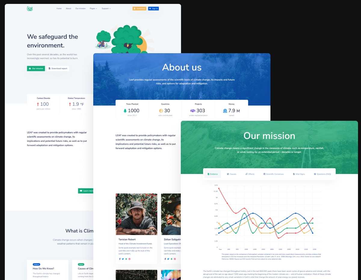 Leaf - Nonprofit Environmental Bootstrap 4 Template Preview